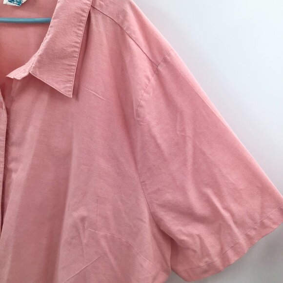 Women's 4X Button Down Shirt Pink Oxford Cotton Blend Short Sleeve Straight Hem - Picture 8 of 9